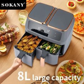 Air Fryer 8.0L, 2800W Large Double Air Frying Drawers 8-in-1 Smart Program Air Fry, Bake, Roast, Grill, Dehydrate, Reheat,  Stainless Steel