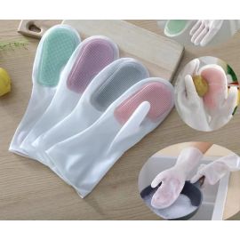 Gloves Magic Silicone Dish Washing Gloves, Silicon Cleaning Gloves, Silicon Hand Gloves for Kitchen Dishwashing and Pet Grooming, Great for Washing Dish, Car, Bathroom (Multicolour, 1 Pair)