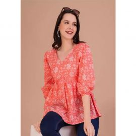 Womens Printed Balloon Sleeve Top