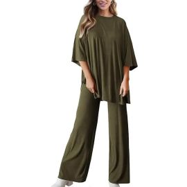 TYSORT Women's Summer Outfits Casual Oversized Pullover Tops and Baggy Pants co rds Sets Tracksuits.