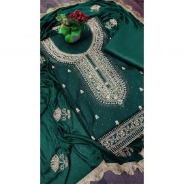 Mahek Sehnaz Women's Green Pure Cotton Embroidery Suits