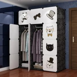 Fabric Wardrobe Portable Closet Clothes Wardrobe Bedroom Armoire Storage new Organizer With Hanging Section, Capacious & Sturdy, (2 Hangers & 6Cubes)